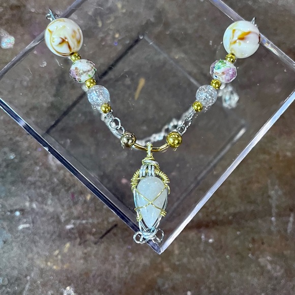 Gold & Silver Classy Moonstone Beaded Necklace - Picture 2 of 8